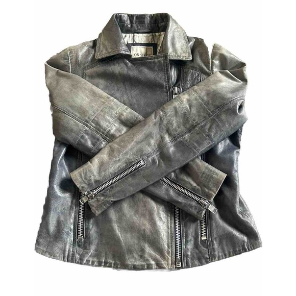 Jackets & Blazers - Y2K Vintage On Stage Denmark Leather  Jacket Moto Zip Fitted Biker Style Rare